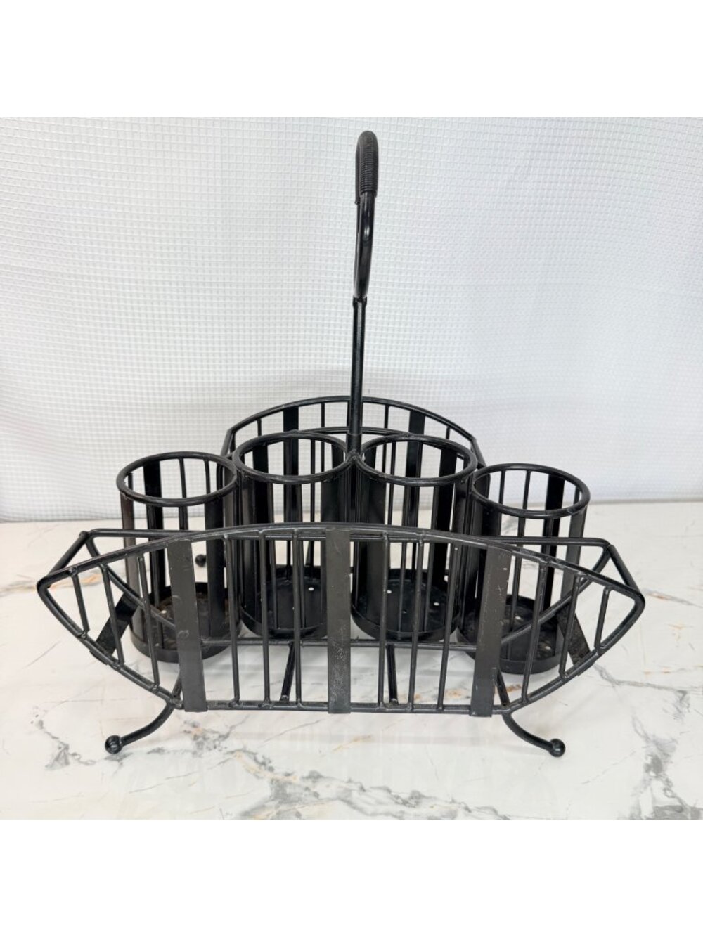Buffet caddy holder , black rod iron, holds napkins, plates, utensils